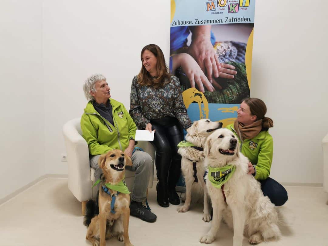 Therapiehundeteams Kärnten mit ihren Hunden bei der Spendenübergabe